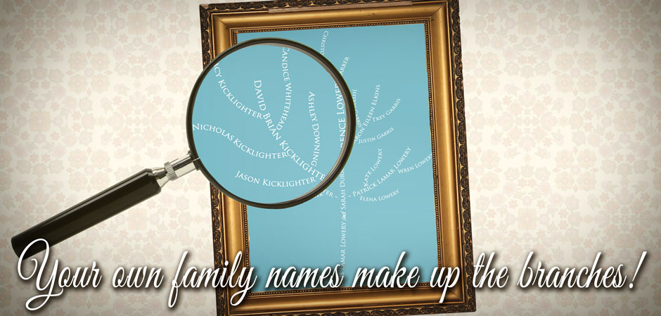 custom family tree art with names as branches slide
